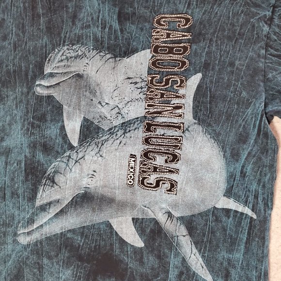 Dolphins Men Shirt Large Blue Acid Wash Cabo San Lucas‎ Mexico Patchwork Tee - Picture 6 of 6
